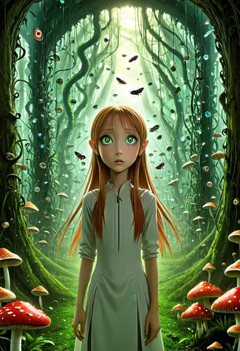 asuna, With her enormous green eyes she looks at the carnivorous mushrooms with an expression of amazement when she finds hersel...