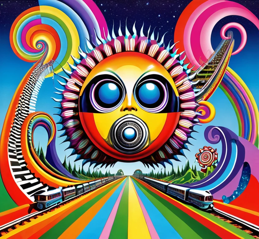 Album cover for The Guess Who, rock and roll psychedelic, hallucination, surreal, magical roller coaster, hyper color, doodle design, abstract