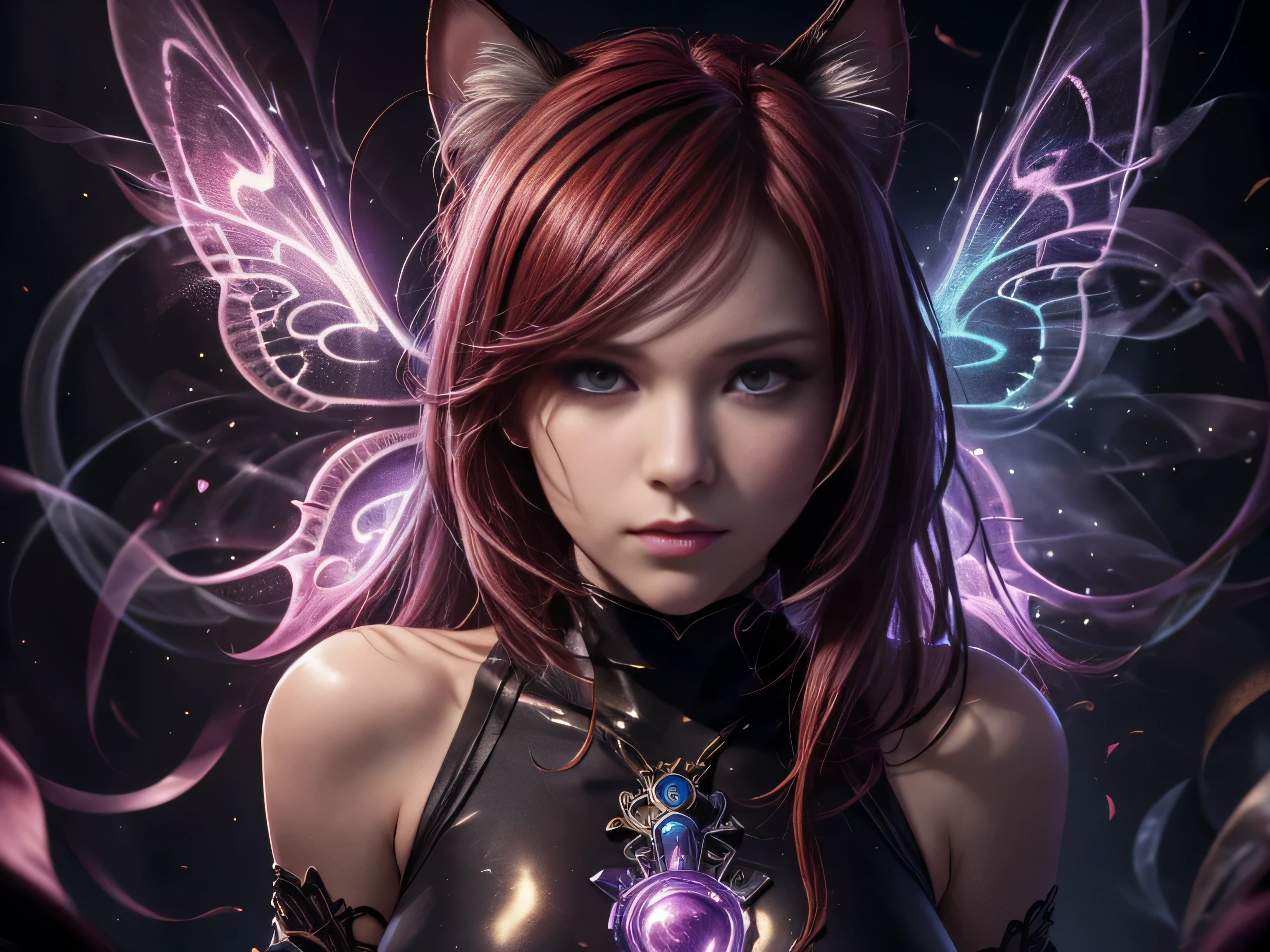 (Best Quality, 8K, Masterpiece, HDR, Soft Lighting, Picture Perfect, Realistic, Vivid), Cat Girl (1.0), Cat Girl with Red Hair and brown eyes and Sexy Revealing Clothes, Pink Bodysuit with Glitter Texture, Beautiful Anime Fantasy, Very beautiful and cute cat girl, large pink butterflies fly around, background blur, anime fantasy, work in Gouves style, realistic: 1.37, top view, red cat girl lies in blue flowers, large pink butterflies fly around, horizontal view, (Ultra High Quality Fantasy Art), Masterpiece, Female Model, Ultra High Quality Female Character Designs, Detailed 8k Anime Art, Realistic Anime Art, Highest Quality Wallpapers, Intricate Ultra High Quality Accurate Female Character Faces, High Quality Designs and Accurate Physics (Fantasy - Ultra High Quality) quality) quality)) art), dark fantasy style), masterpieces, super high-quality characters, anime resolution - 8K, realistic anime art, wallpaper with the highest quality illustrations, ultra-high detail of faces, high-quality design and accurate physics), color, depth of field, shadows, ray tracing, high quality workmanship. -high quality and 8K resolution, (Accurate simulation of the interaction of light and materials)], [High-quality hair detail [More about beautiful and shiny red hair]], (Beautifully detailed hands [perfect fingers [Perfect nails]]], (perfect anatomy (perfect proportions)))) [[Full-length]], [Perfect combination of colors (Accurate imitation of the interaction of light and material)], [art that conveys the meaning of the story](modified)