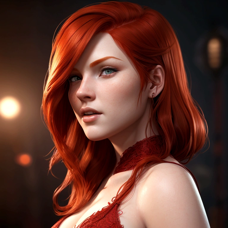 cute red head woman, full body, photorealistic, 8k sharp focus, Hyperrealistic, splash art, concept art, mid shot, intricately detailed, color depth, dramatic, 2/3 face angle, side light, colorful background