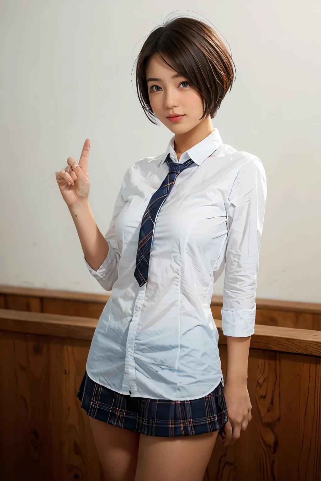 Cute girl, short cut hair, dynamic pose