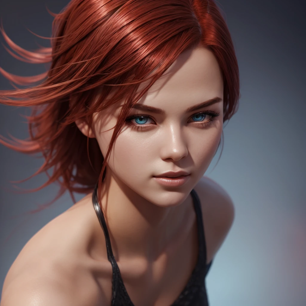 cute red head woman, full body, photorealistic, 8k sharp focus, Hyperrealistic, splash art, concept art, mid shot, intricately detailed, color depth, dramatic, 2/3 face angle, side light, colorful background