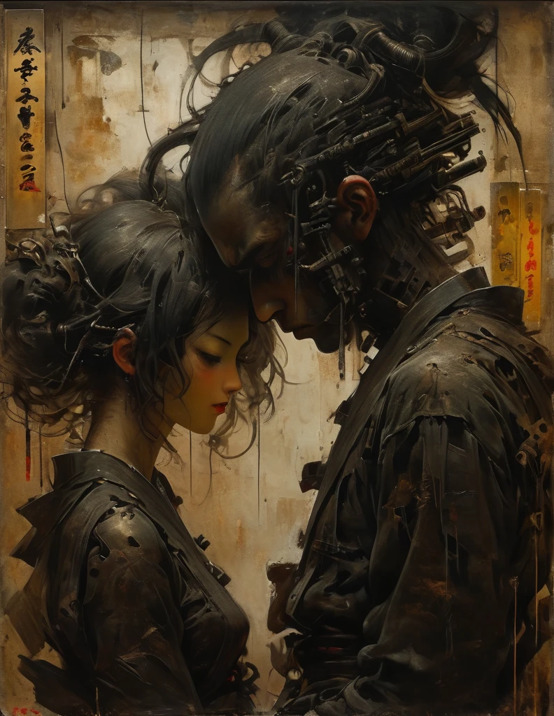 arte de Charles Douglas Richardson e Mór Than e John Berke, atmosfera vingativa e agitada, silhuetas, personagens delineados contra um fundo brilhante, evocando intimidade sem detalhes explícitos, estética do ukiyo japonês, enquadramento, engenhoso opus magnum com detalhes incomparáveis, 