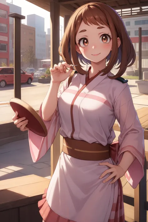 ochakouraraka, ochako uraraka, (uraraka ochako:1.5), (brown eyes:1.5), brown hair, short hair, blush,
BREAK japanese clothes, ki...