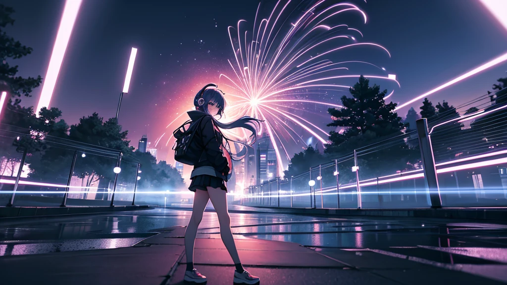 Woman wearing headphones, Anime Style 4 k, anime wallpaper 4k, anime wallpaper 4k, 4k anime wallpaper, anime art wallpaper 4k, anime art wallpaper 4k, Anime Style. 8K, Anime atmosphere, Nightcore, Ultra HD Anime Wallpaper, Anime Art Wallpaper 8K, Anime Background,summer,City,landscape、forest、far away、music