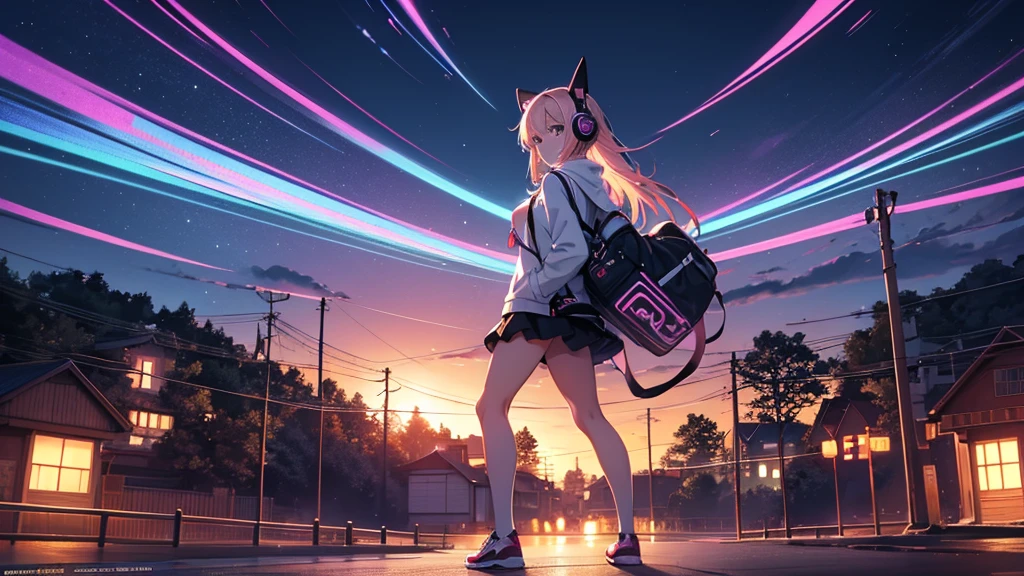 Woman wearing headphones, Anime Style 4 k, anime wallpaper 4k, anime wallpaper 4k, 4k anime wallpaper, anime art wallpaper 4k, anime art wallpaper 4k, Anime Style. 8K, Anime atmosphere, Nightcore, Ultra HD Anime Wallpaper, Anime Art Wallpaper 8K, Anime Background,summer,City,landscape、forest、far away、music