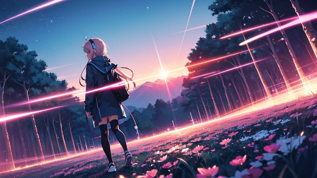 Woman wearing headphones, Anime Style 4 k, anime wallpaper 4k, anime wallpaper 4k, 4k anime wallpaper, anime art wallpaper 4k, anime art wallpaper 4k, Anime Style. 8K, Anime atmosphere, Nightcore, Ultra HD Anime Wallpaper, Anime Art Wallpaper 8K, Anime Background,summer,City,landscape、forest、far away、music