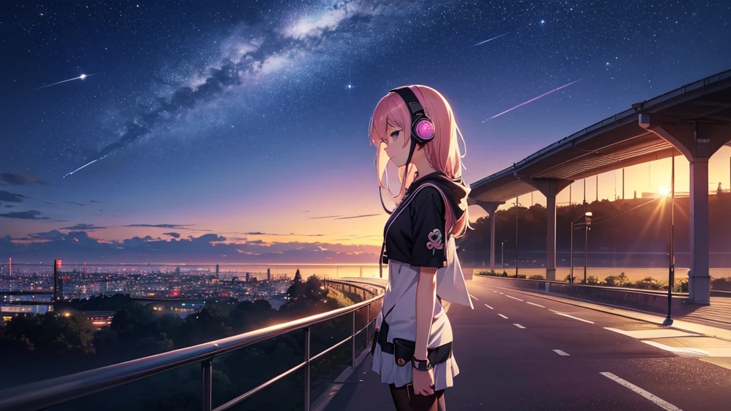 Woman wearing headphones, Anime Style 4 k, anime wallpaper 4k, anime wallpaper 4k, 4k anime wallpaper, anime art wallpaper 4k, anime art wallpaper 4k, Anime Style. 8K, Anime atmosphere, Nightcore, Ultra HD Anime Wallpaper, Anime Art Wallpaper 8K, Anime Background,summer,City,landscape、forest、far away、music