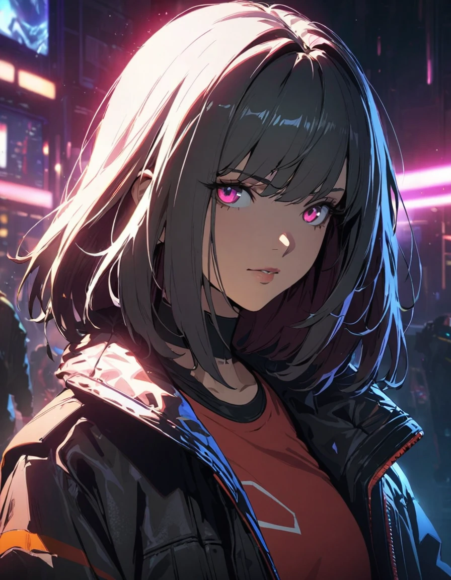 A beautiful girl wearing complex cyberpunk streetwear, detailed portrait, 4k, bright colors, concept art, cinematic dramatic atmosphere, sharp focus, volumetric lighting, cinematic lighting, studio quality