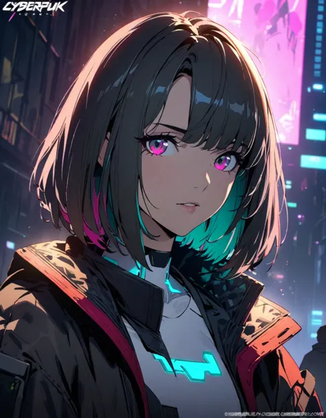 A beautiful girl wearing complex cyberpunk streetwear, detailed portrait, 4k, bright colors, concept art, cinematic dramatic atm...