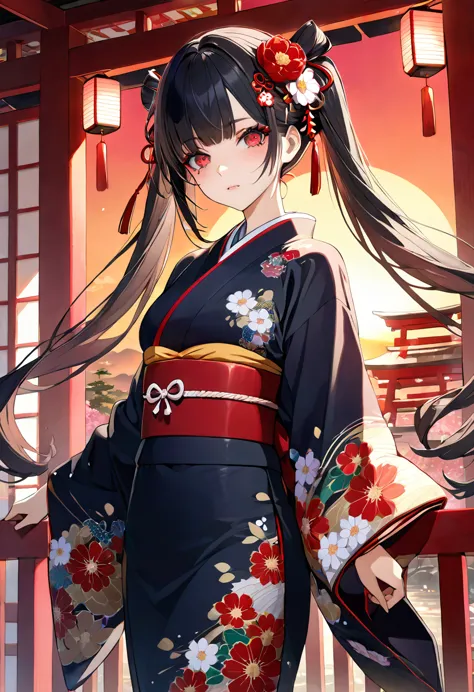 masterpiece, best quality, ultra detailed, detailed eyes,
1girl, intricate floral kimono, (tear mole), black hair, long hair, tw...