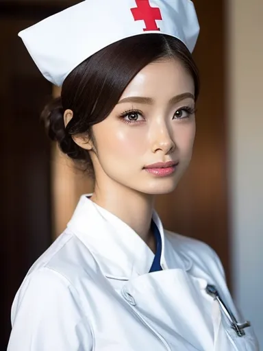 1 girl,(wearing white nurse clothes:1.2),(raw photos, highest quality), (realistic, photo-realistic:1.4), masterpiece, very deli...