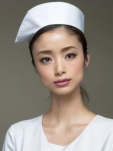 1 Girl,(Wearing white nurse clothes:1.2),(RAW Photos, Highest quality), (Realistic, photo-Realistic:1.4), masterpiece, Very delicate and beautiful, Very detailed, 2k wallpaper, wonderful, finely, Very detailed CG unity 8k wallpaper, Very detailedな, High resolution, Soft Light, Beautiful detailed girl, Very detailed eyes and face, Beautiful and detailed nose, finely beautiful eyes, nurse, Perfect Anatomy, Black Hair, Upstyle, nurse uniform, ((nurse cap)), Long skirt, nurse, White costume, thin, hospital, clear, White Uniform, hospital room, Neck auscultation,Close your face,Upper Body Shot