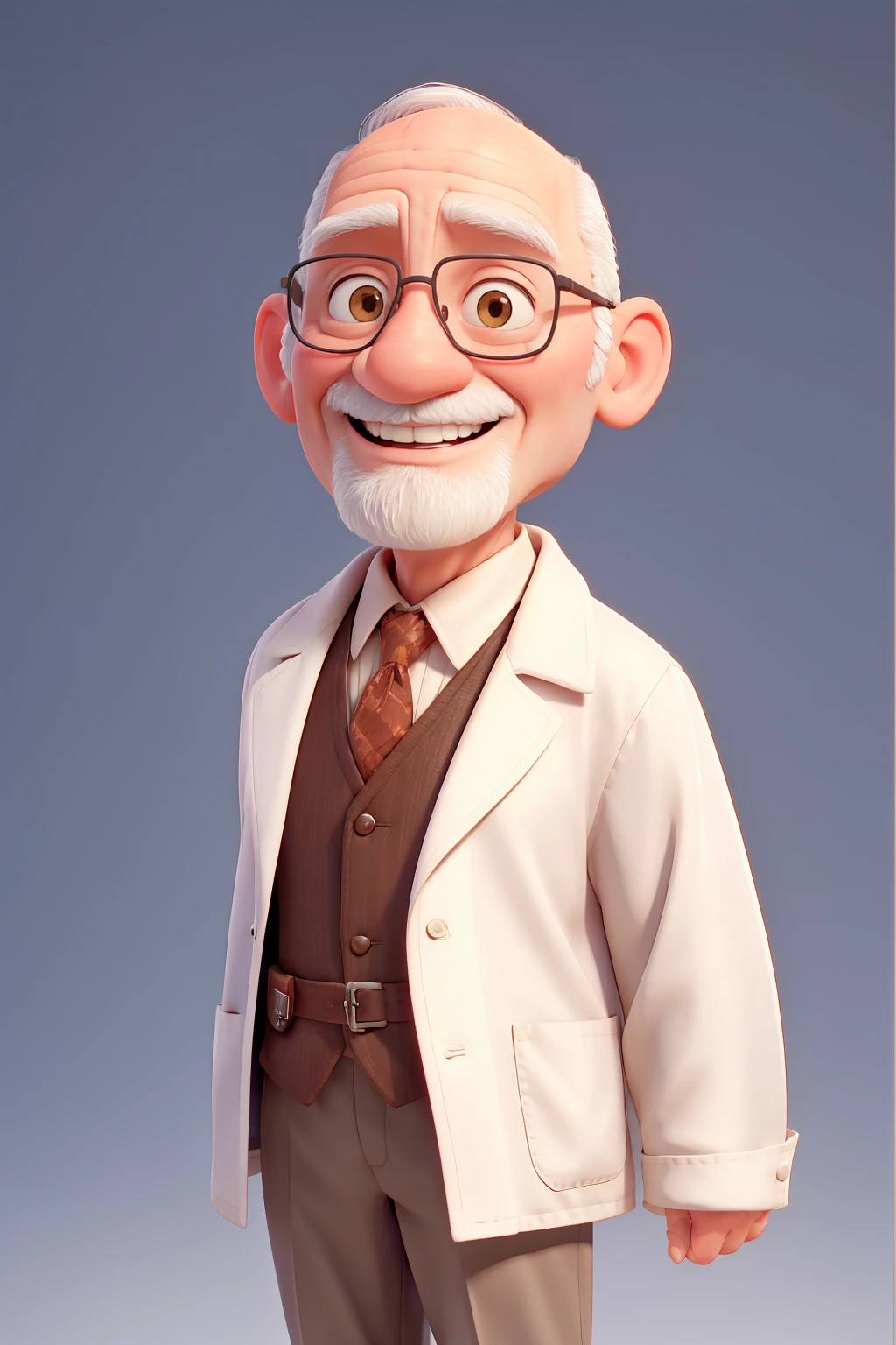 Y un médico viejo y calvo sobre un fondo blanco.. abrigo médico. sonrisa.