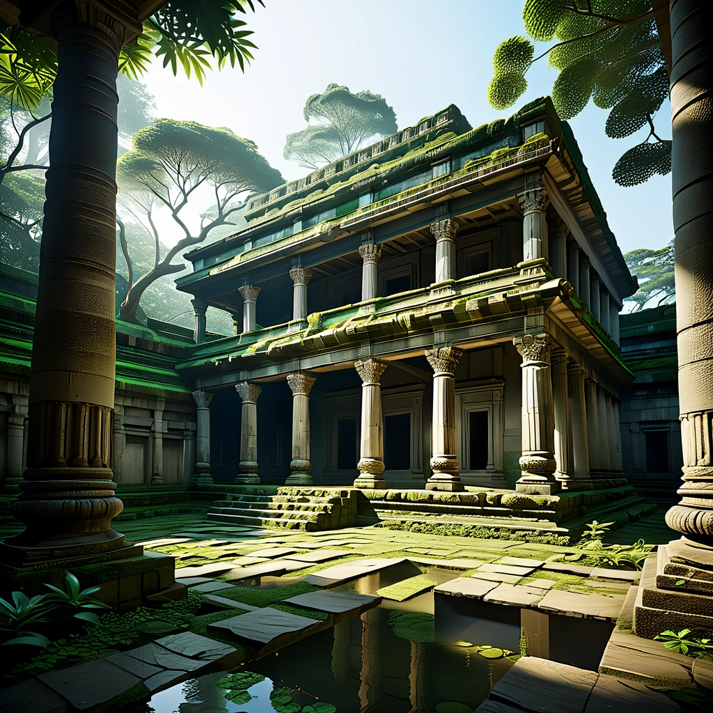 (masterpiece, top quality, best quality),(ultra-detailed, absolutely resolution),((16k, high res)),

BREAK {ancient temple covered in lush vegetation. The temple should feature weathered stone structures with intricate carvings and statues, partially obscured by creeping vines, moss, and large tree roots. Use a combination of natural light filtering through the dense foliage and shadows to highlight the textures of the stone and the vibrant greenery. Include elements such as broken columns, overgrown pathways, and scattered ancient artifacts to enhance the sense of history and abandonment. The overall scene should be both majestic and mysterious, capturing the timeless beauty of nature reclaiming a once-grand temple.}

BREAK { (produces images with information more than 40 million pixels with cinematic-like detailed textures shot on a Sony SLR).}