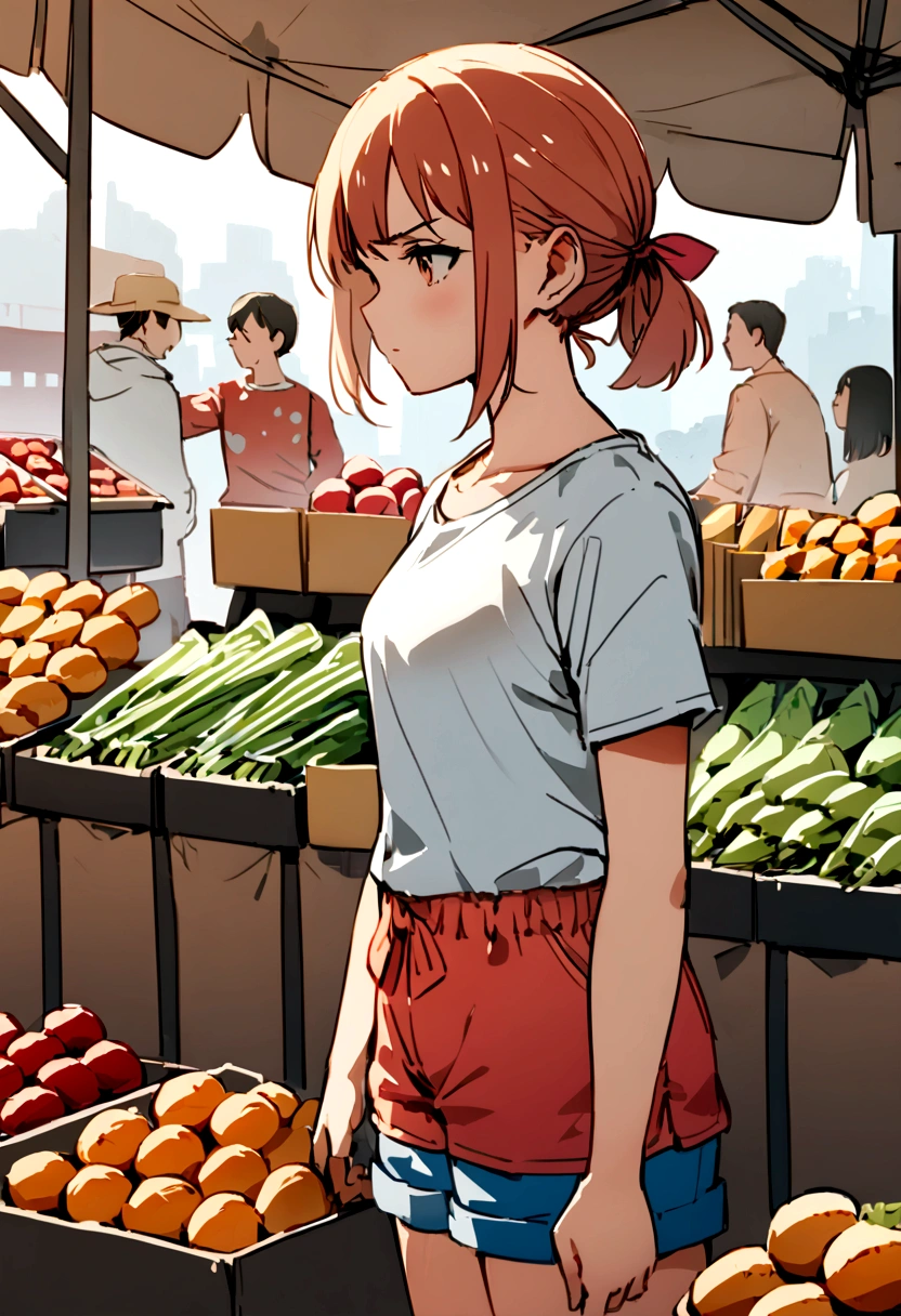 Girl with short clothes at the market 