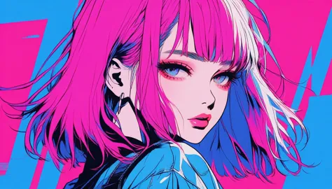 Illustrator, anime , Realistic ,sketch , 1 Girl, ,lip, T-shirt,order,Textured Trim, (masterpiece,Highest quality) Urban Neon Bac...