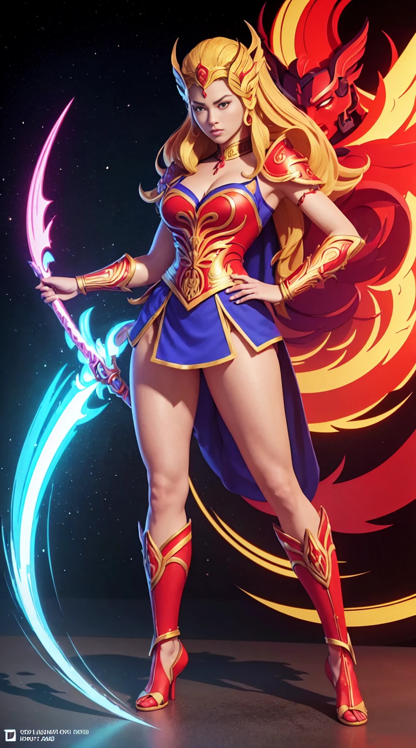 ((Full body photo, standing, feet on the ground))  She-ra, TM Samurai, intricate face details, poster style, icons, vibrant colors, vector style, digital art, 4K, intricate details, mesmerizing, professionally made, beautiful vector illustration, 12K resolution, 3D, all characters in detailed full body, highly detailed, vibrant, ultra high quality, Hyperrealism, Photorealism, octane render]