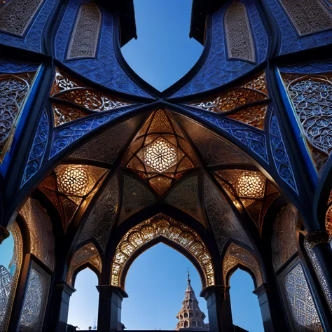 glass-rich architecture、arabesque pattern、perspective angle、super detailed photos