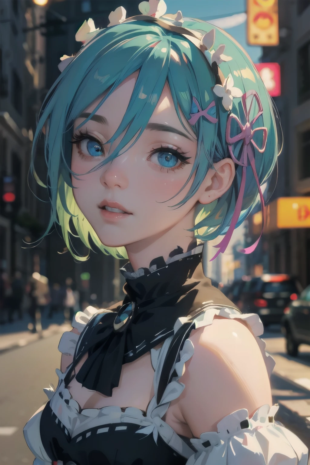 beautiful detailed eyes, beautiful detailed lips, extremely detailed eyes and face, long eyelashes, 1girl, chibi, kawaii, cute, , photo-realistic, hyperrealistic, street fashion, cosplay, rem from re:zero, full body, smiling, fantasy, fantasy art, digital painting, cinematic lighting, dramatic lighting, vibrant colors, highly detailed, sharp focus, volumetric lighting, photorealistic, 8k, best quality, masterpiece