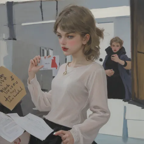 Taylor swift holding a sign saying "WHERE ARE MY FINGERS?"