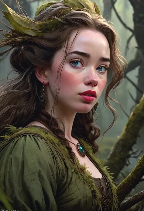 A Bog Witch. Anna Popplewell. Official Art, Award Winning Digital Painting, Digital Illustration, Extreme Detail, 4k, Ultra Hd, ...