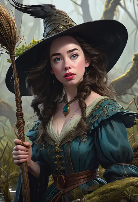 A Bog Witch. Anna Popplewell and Alison Brie. Official Art, Award Winning Digital Painting, Digital Illustration, Extreme Detail...