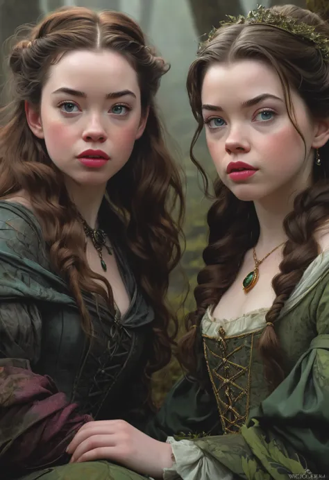 A Bog Witch. Anna Popplewell and georgie henley. Official Art, Award Winning Digital Painting, Digital Illustration, Extreme Det...