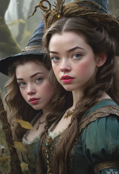 A Bog Witch. Anna Popplewell and georgie henley. Official Art, Award Winning Digital Painting, Digital Illustration, Extreme Det...