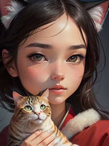 cartoon drawing of a girl with a cat in her arms, an expressive digital painting, cartoon digital painting, took on ipad, inspir...