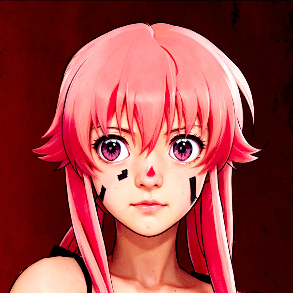 anime girl with rosa hair and rosa eyes staring at the camera, mirai nikki, chica anime llamada gasai yuno, gasai yuno, gasai yu...