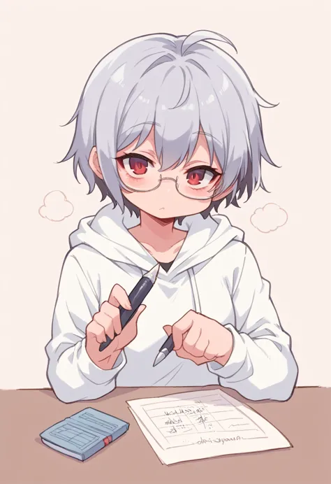 ,nsfw,1girl,silver hair,red eyes,curly medium short hair,square glasses,wearing a large white coat,hoodie,,dairy-free,garter bel...