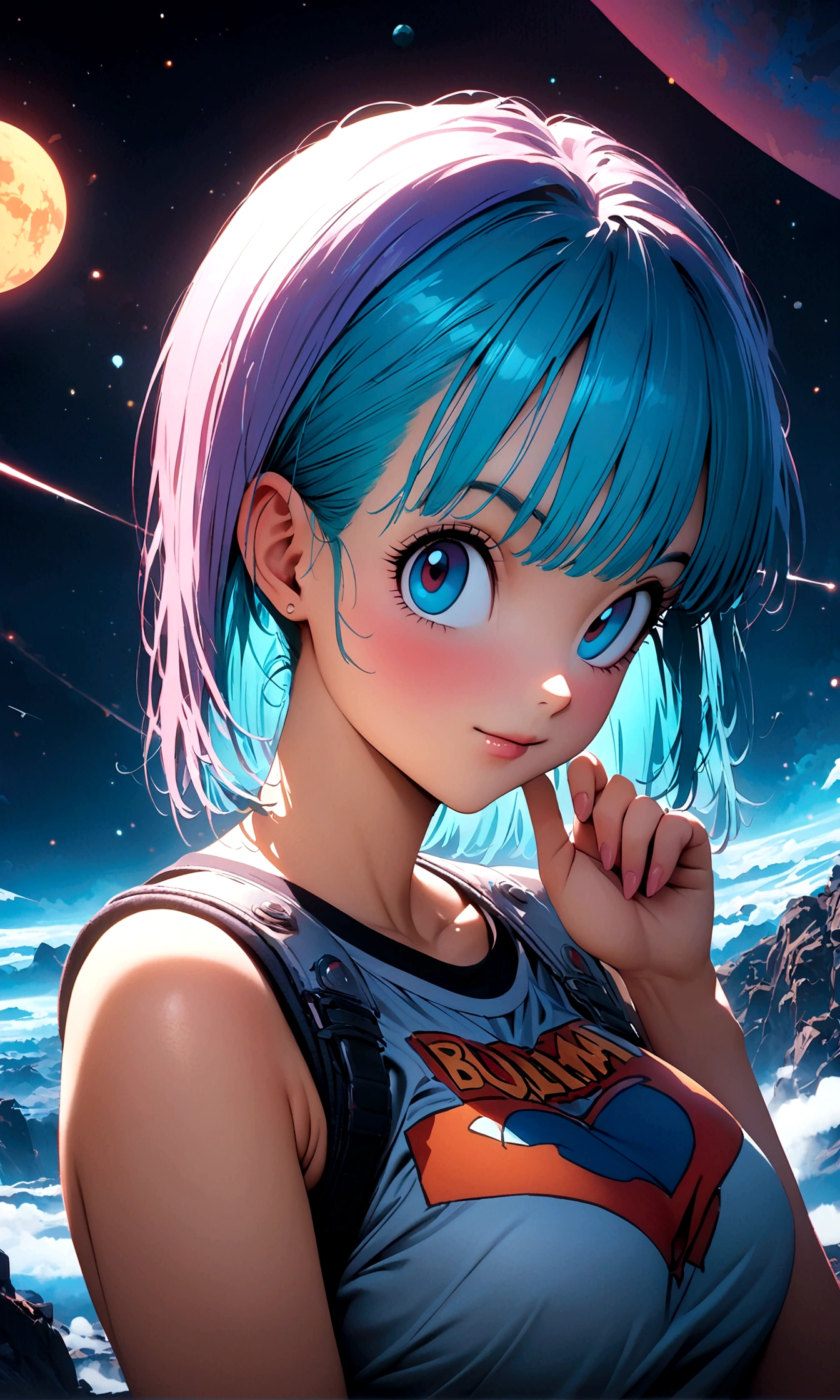 (1fille,Bulma,Dragon Ball),,détails complexes,Large gamme de couleurs,ouvrages d&#39;art,le rendu,(chef-d&#39;œuvre:1.3),(la plus haute qualité:1.4),(Super détaillé:1.5),haute résolution,très détaillé,unité 8k fond d&#39;écran,