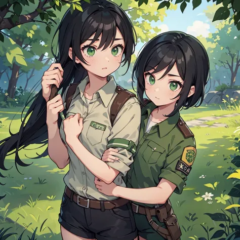 aot teenager female scout regiment black hair scout regiment female green eyes. beautiful, medium sized chest. gorgeus