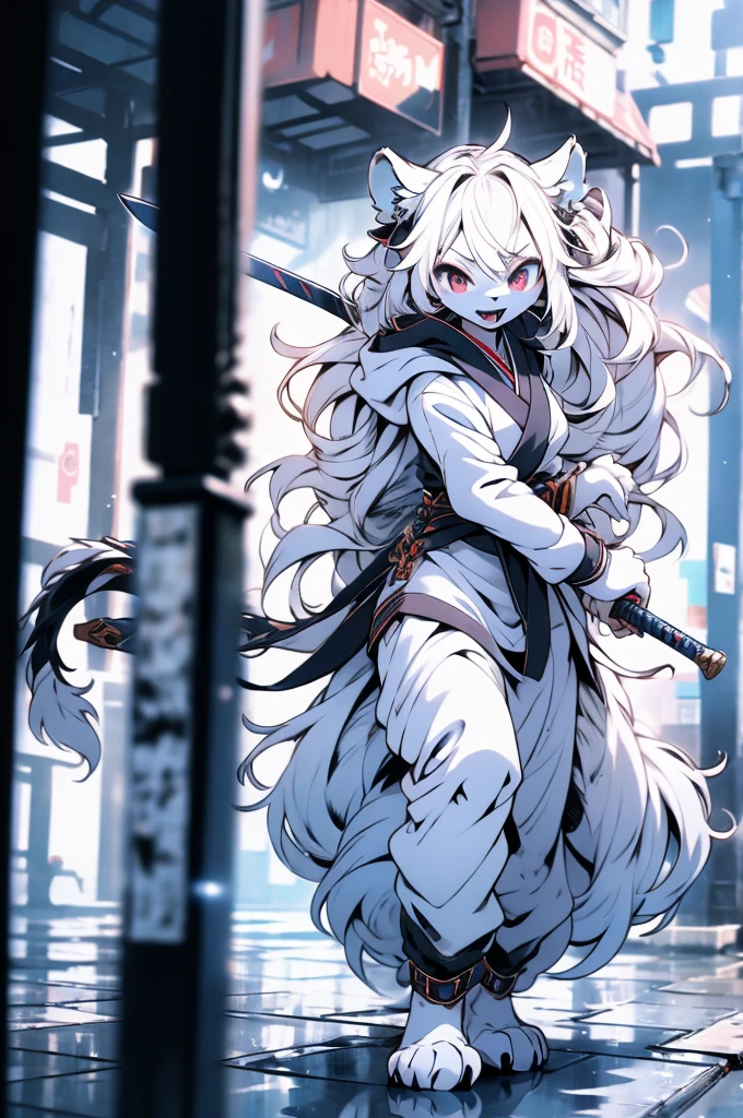 {clioranko style:1.05,rella style:0.8,QUASARCAKE style:1.4,Rolua style:1.1},Best quality,Very detailed,,light,Ray Tracing,Golden Ratio\),furry，furry，hairy，hairy，White Tiger少女，White Tiger，White Tiger，White Tiger少女，全身White hair，White Hair，White hair，Snow background，Snow and ice theme，Hanfu，Hanfu下摆，遮住大腿的Hanfu下摆，穿着Hanfu，中式Hanfu，手持Long Sword，Sword in hand，Martial arts style，手持Long Sword的White Tiger少女，Full body close-up，Lean forward，Juhechop，Draw the sword and cut，手持Long Sword，持有Long Sword，拿着Long Sword，Long Sword，Long Sword，Long Sword，Highlight the role，Sassy，Keep your mouth shut，cool girl，indifferent，Cold，poker face，Loose long hair，Loose long hair，Cold气质，Loose long hair，Cold，Blood-red eyes，Maniac