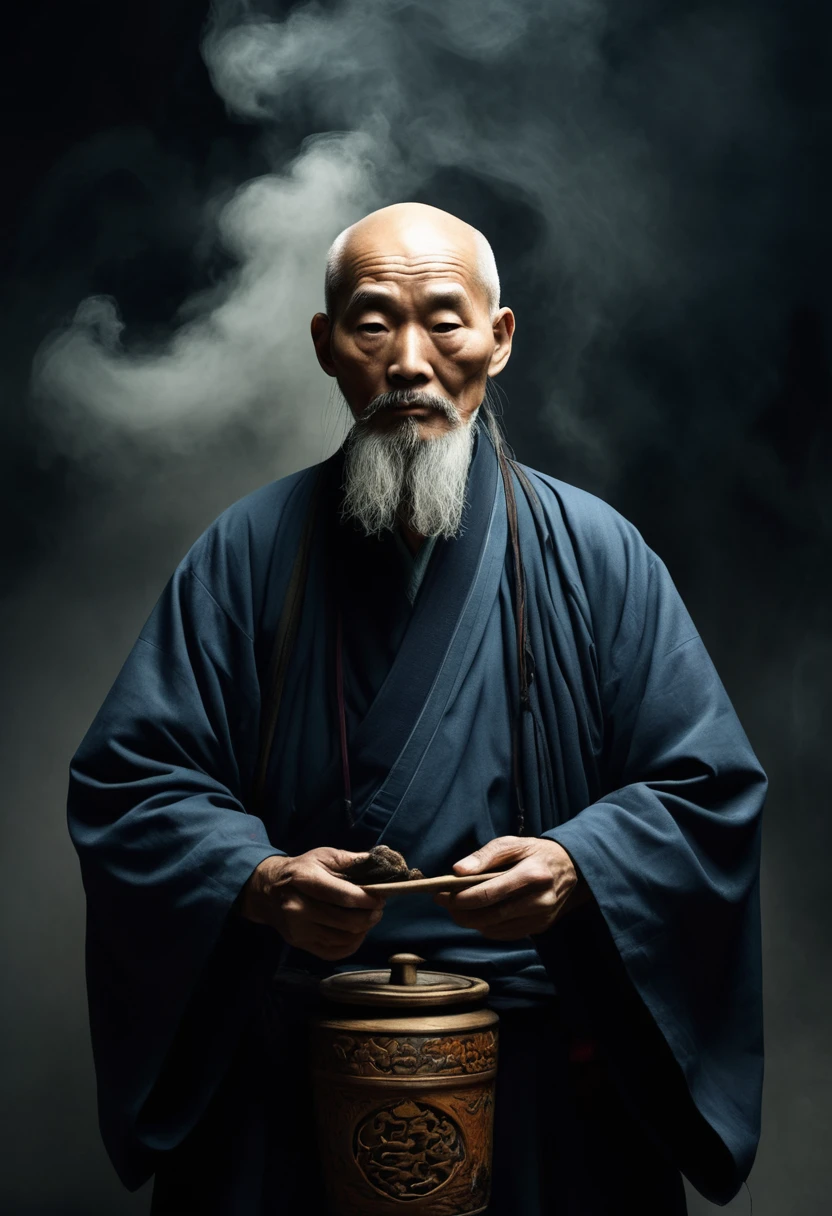 Un vieux prêtre taoïste impénétrable, avec une atmosphère étrange autour de lui.