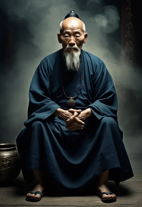 An inscrutable old Taoist priest, with an eerie atmosphere around him.