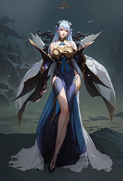 close-up of woman in long dress with wings, epic and beautiful character art, beautiful full body concept art, feng zhu concept ...