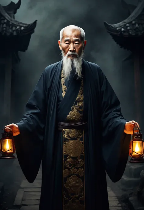 horror story cover，An unfathomable old Taoist priest，The whole body exudes a gloomy and terrifying atmosphere。