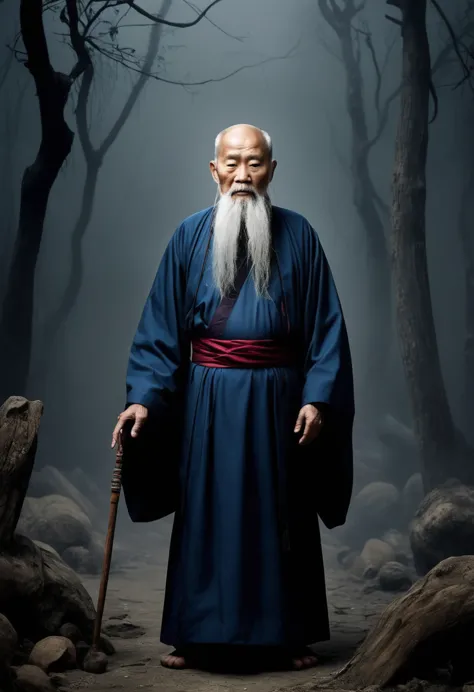 horror story cover，An unfathomable old Taoist priest，The whole body exudes a gloomy and terrifying atmosphere。