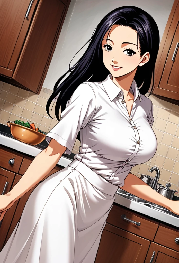 detailed illustration (side view),dynamic angle,ultra-detailed, illustration, pose for the camera, smiling at viewer, clean line art, shading, anime, 2020’s anime style, detailed eyes, detailed face, beautiful face,

Anime, 2d anime, cartoon anime, detailed illustration, dynamic angle, ultra-detailed, illustration, full body shot, 1girl, night time, 1950’s stay at home wife, button up blouse and long skirt, anime half closed eyes. A knowing smile, standing in kitchen, domestic goddess, long black hair, hair down, white American woman, well endowed, wholesome yet sexy, motherly, nurturing, MILF, button up blouse, long skirt