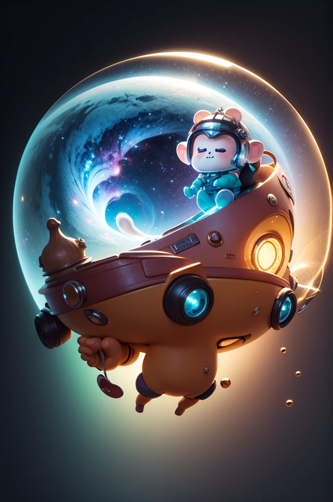 Chibi adorable cuddly monkey floating in space, wearing a glass helmet, moody, grainy, noisy, concept art, by Alberto Seveso, Cyril Rolando, Dan Mumford, Meaningful Visual Art, Detailed Painting, Digital Illustration, Unreal Engine 5, 32k maximalist, hyperdetailed fantasy art, 3d digital art, sharp focus, masterpiece, fine art