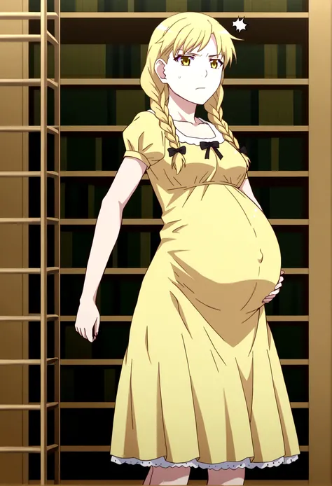 Anime character with a pregnant belly walking down a sidewalk with a child  - SeaArt AI