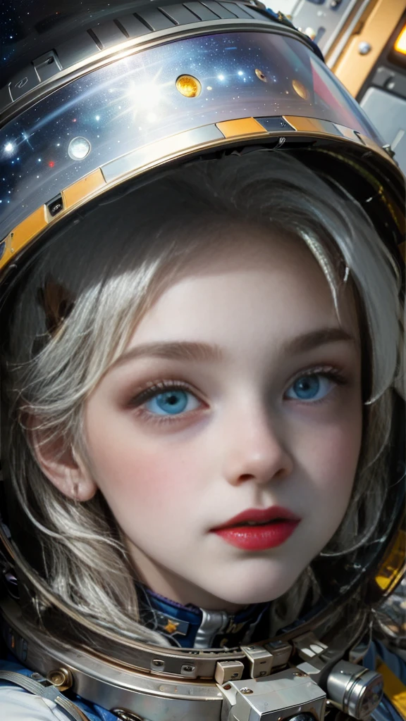 (A better quality masterpiece in close-up:1.5)0.9], (space and astronaut:1.2) (messy silver hair:1.1) (yellow eyes with heterochromia and blue eyes:1.2) (space helmet:1.0) (colored stars in the eyes:1.0) (radiant light:1.1) (big lips:0.9)