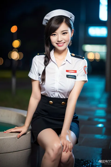 (a gorgeous lady, age 22, flight attendant uniform, shenzhen airlines stewardess, wet white shirt, wet red mini-skirt, kneeling ...