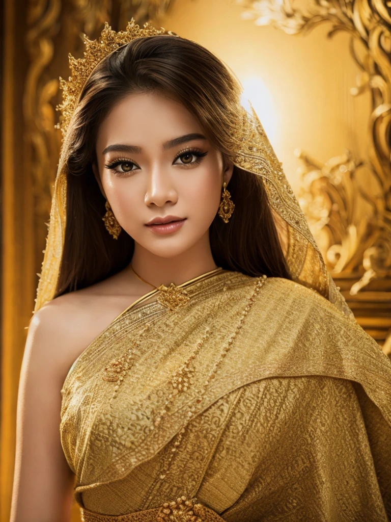 (masterpiece, best quality:1.2), 1girl, solo, thai girl, thai dress, dress, big breasts, beautiful detailed eyes, beautiful detailed lips, extremely detailed face and eyes, long eyelashes, flowing hair, intricate clothing details, photorealistic, 8k, natural lighting, warm color tones, fantasy art, cinematic lighting