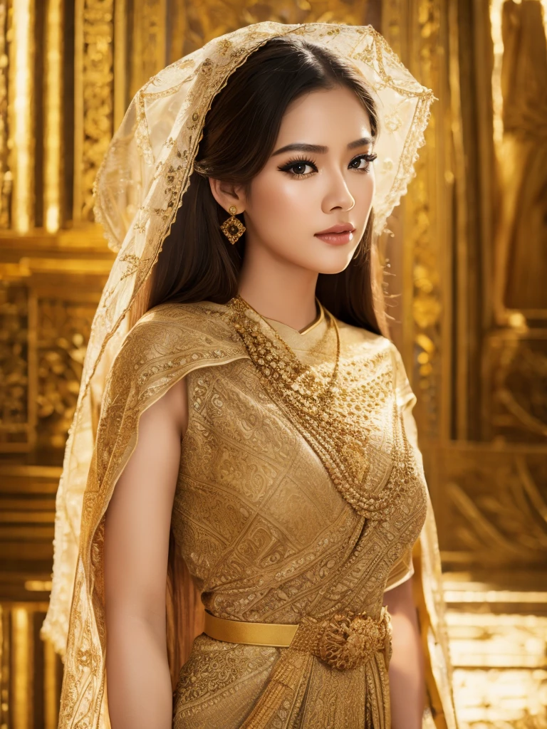 (masterpiece, best quality:1.2), 1girl, solo, thai girl, thai dress, dress, big breasts, beautiful detailed eyes, beautiful detailed lips, extremely detailed face and eyes, long eyelashes, flowing hair, intricate clothing details, photorealistic, 8k, natural lighting, warm color tones, fantasy art, cinematic lighting