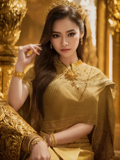 (masterpiece, best quality:1.2), 1girl, solo, thai girl, thai dress, dress, big breasts, beautiful detailed eyes, beautiful deta...