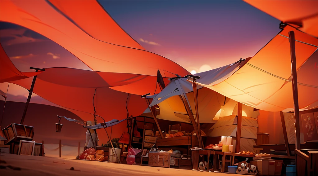 traditional market, (market tents), butchery, ((they sell human flesh, meats, bones, skulls on the wooden table)), wooden boxes, wooden basket, strings, sand ground, dawn sky, early morning, low angle, AnatomicTech, 