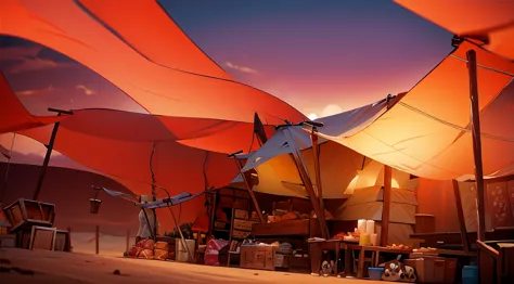 traditional market, (market tents), butchery, ((they sell human flesh, meats, bones, skulls on the wooden table)), wooden boxes,...